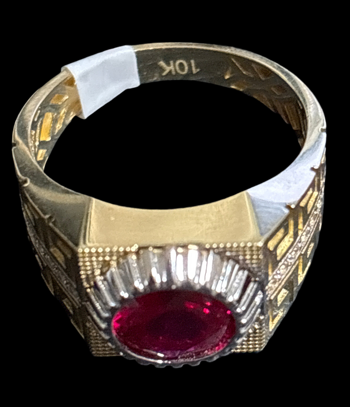 Real 10k gold ring of red stone, size 11