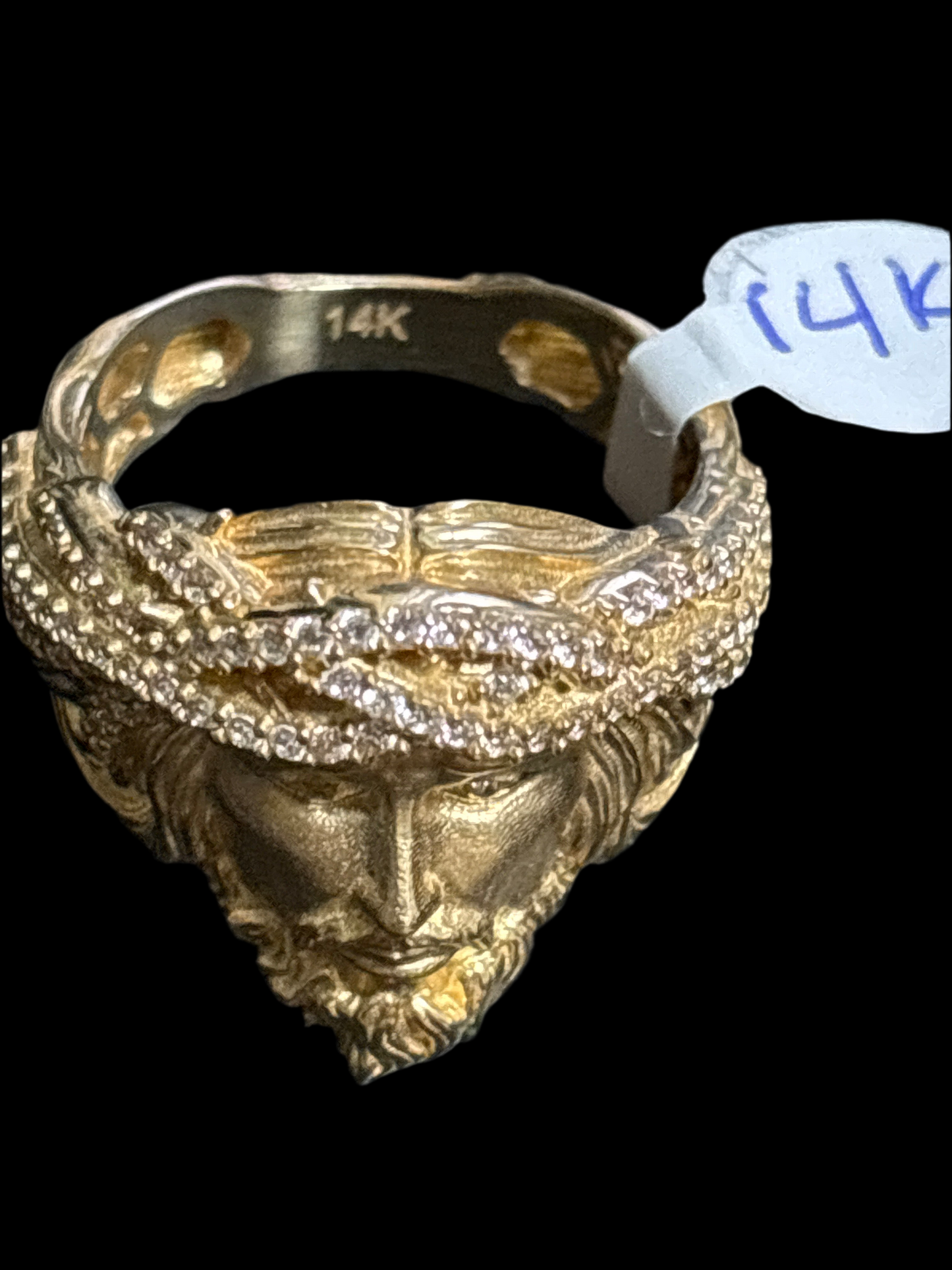 Real 14k gold ring with Jesus face design, size 10