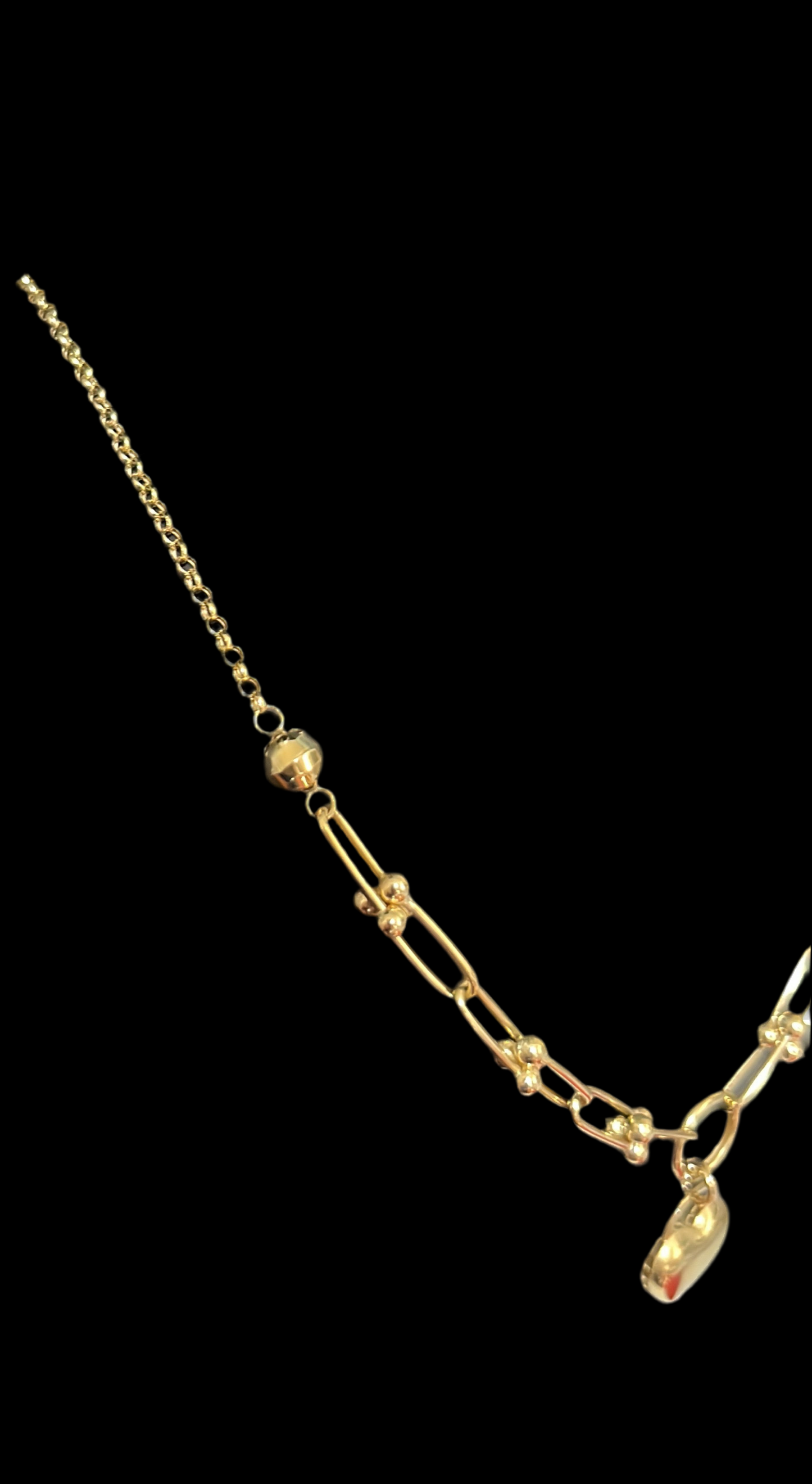 Choker with heart charm, size 18 adjustable to 16; 10k gold rel