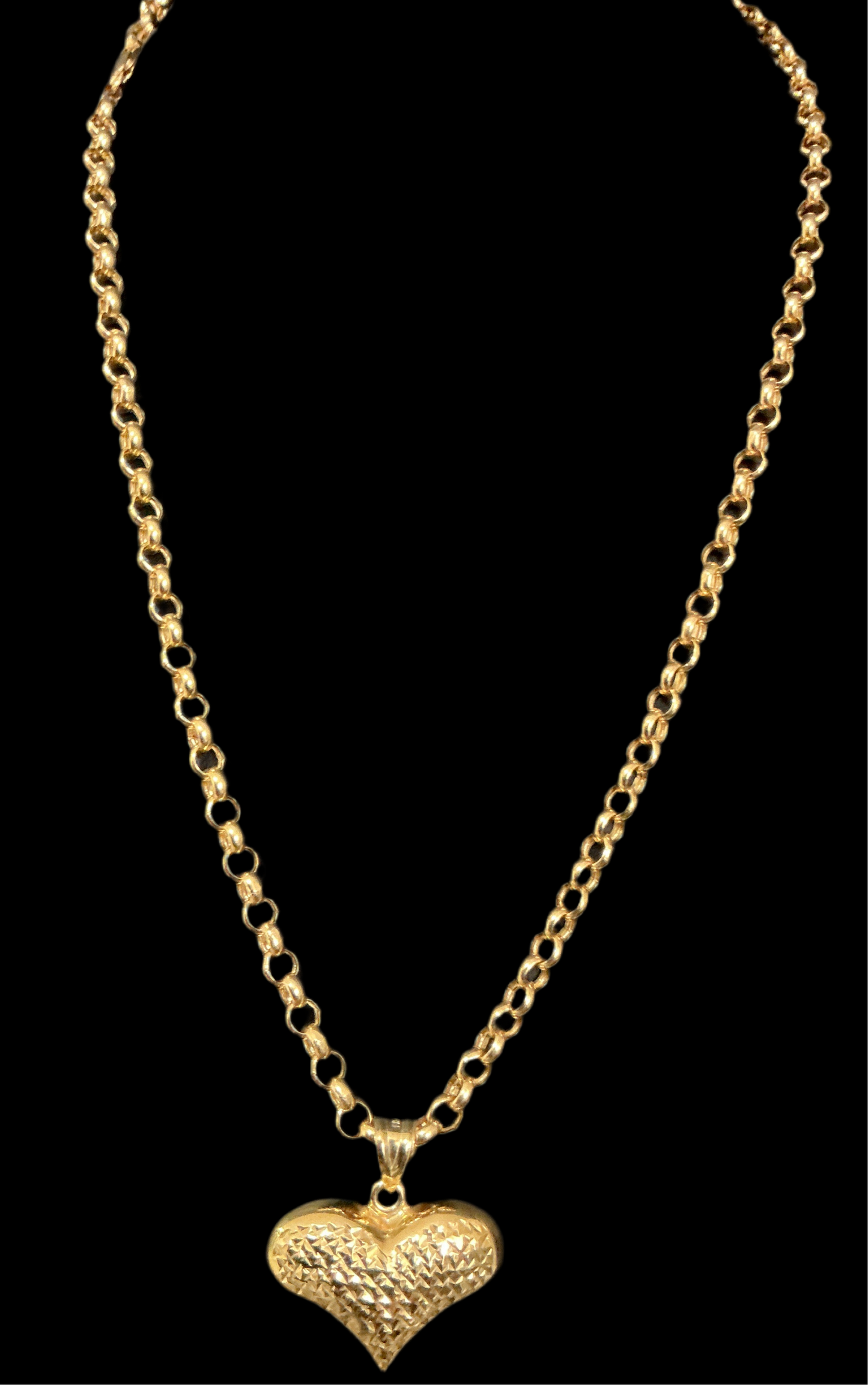 Rolo model chain, size 20, heart charm 5.5mm wide