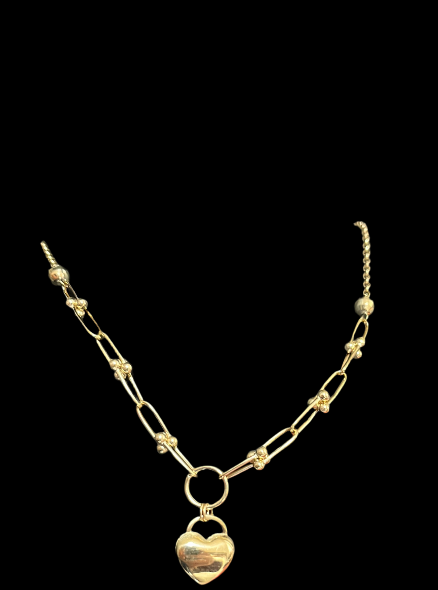Choker with heart charm, size 18 adjustable to 16; 10k gold rel