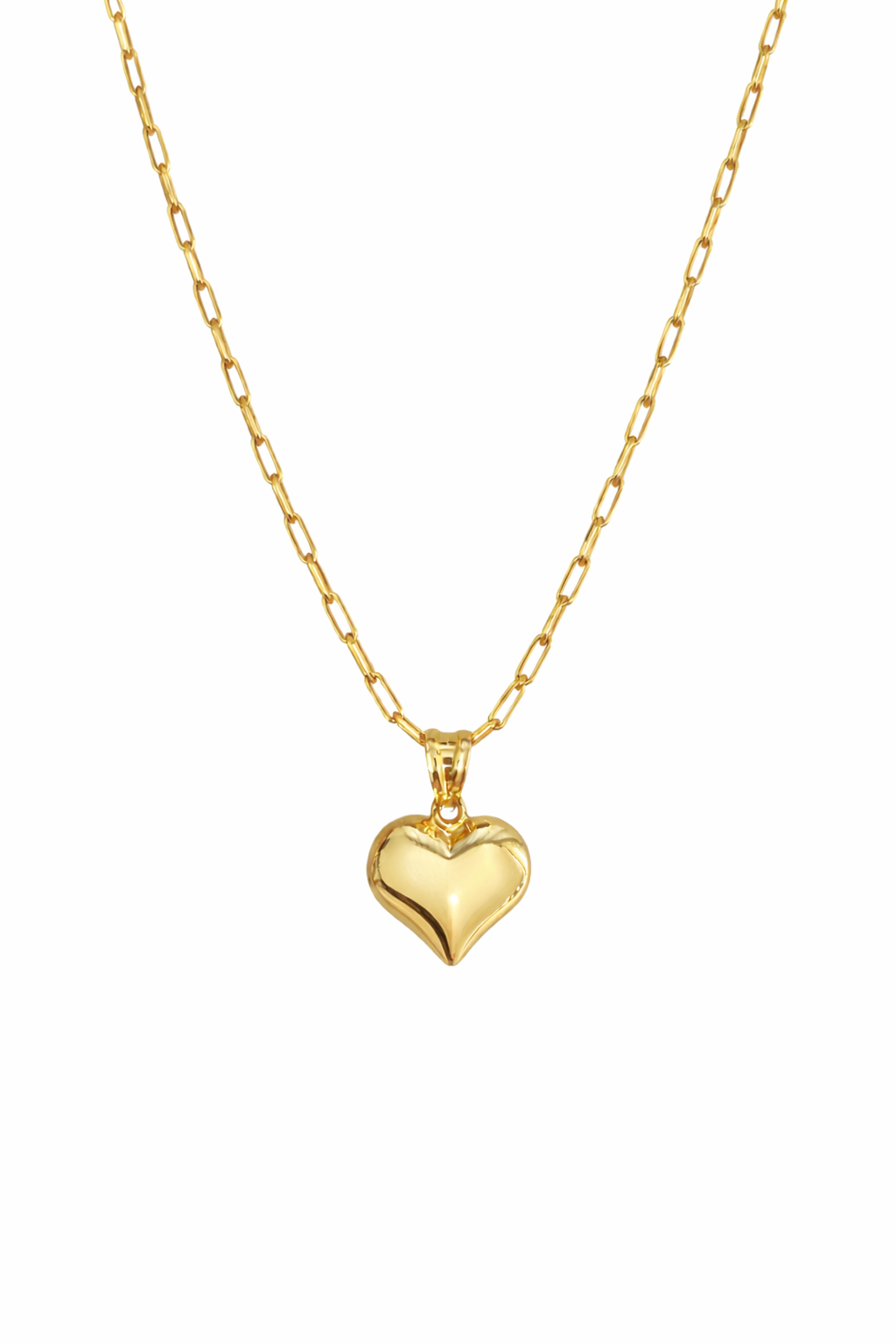 10K real gold Paper Clip chain, size 20 and 2.5 mm wide, with a beautiful heart pendant. Fine, elegant, and modern design, perfect for everyday wear
