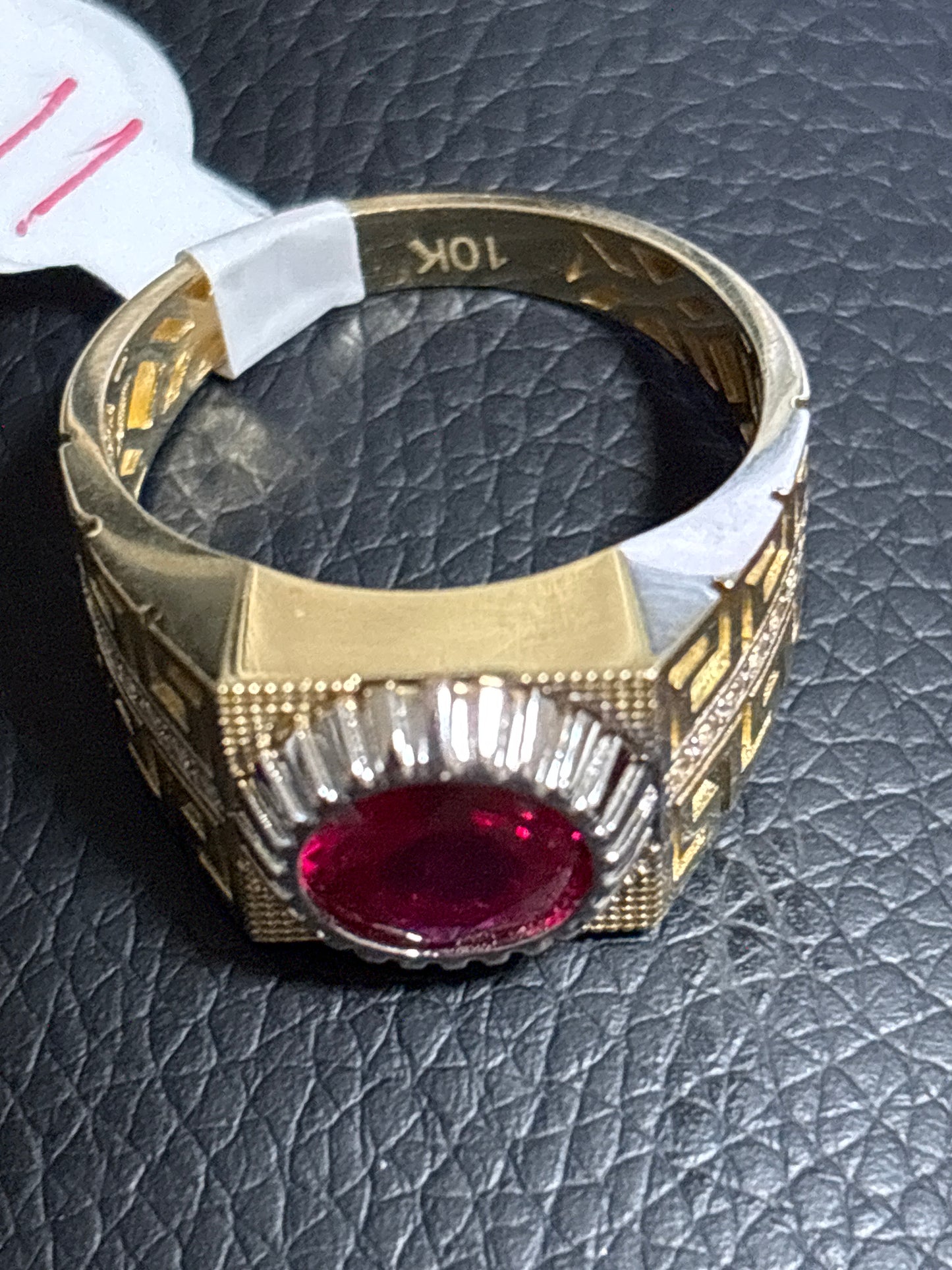 Real 10k gold ring of red stone, size 11