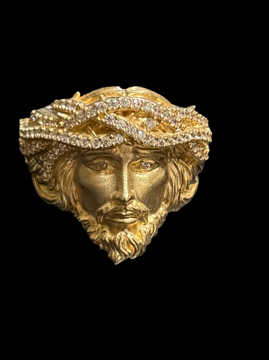 Real 14k gold ring with Jesus face design, size 10