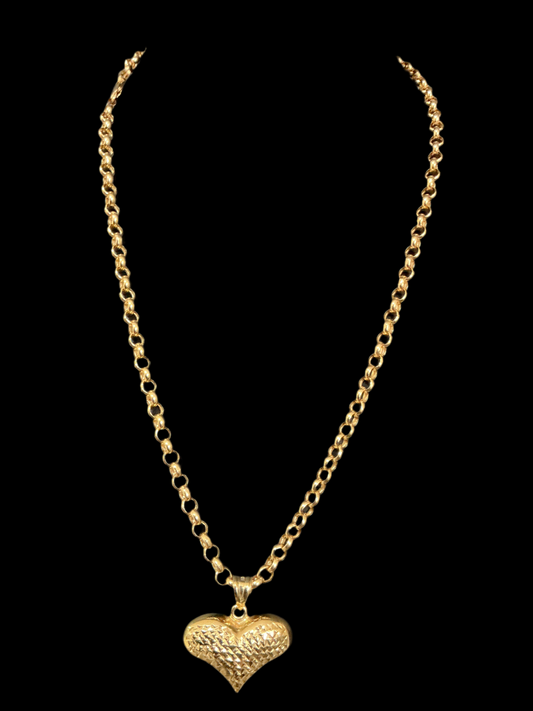 Rolo model chain, size 20, heart charm 5.5mm wide