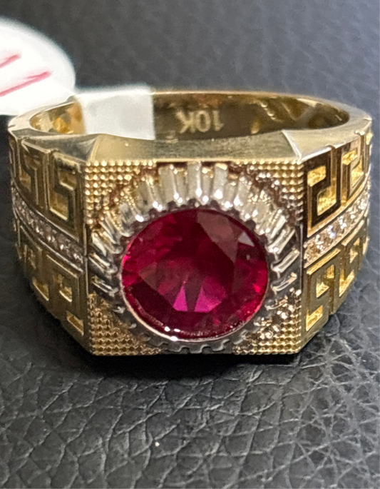 Real 10k gold ring of red stone, size 11