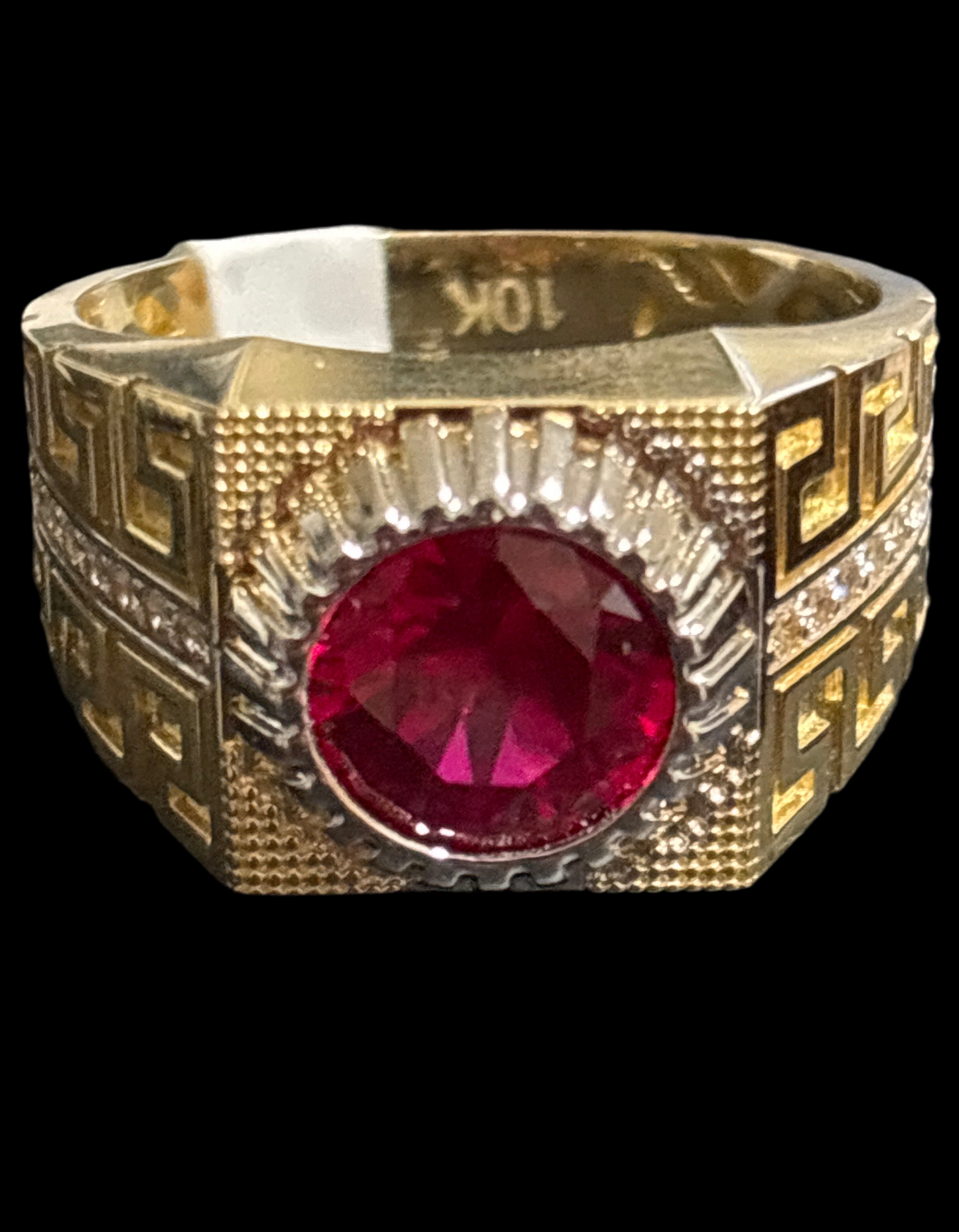 Real 10k gold ring of red stone, size 11