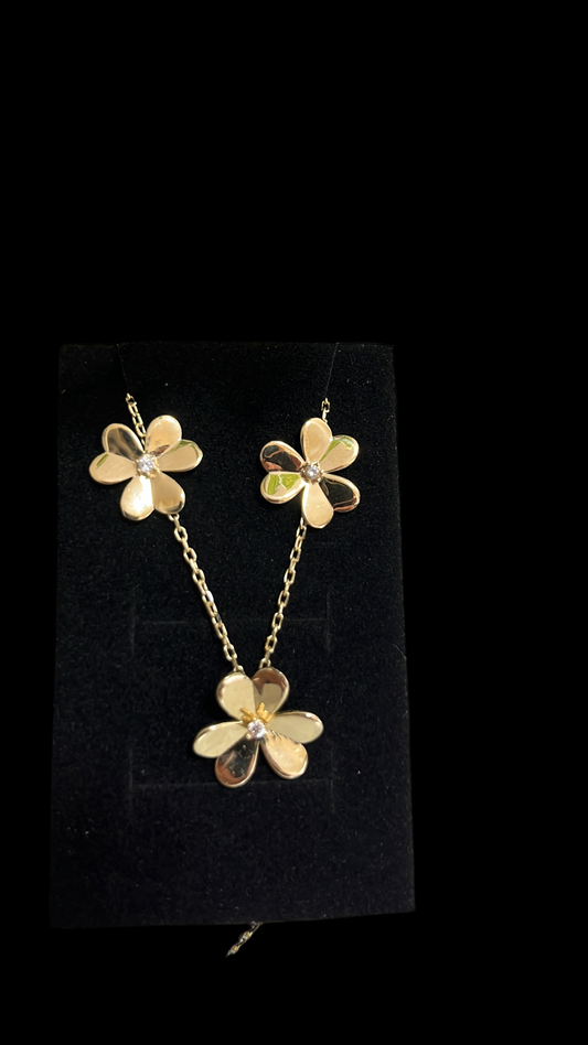 Chain set with real 10k flower earrings