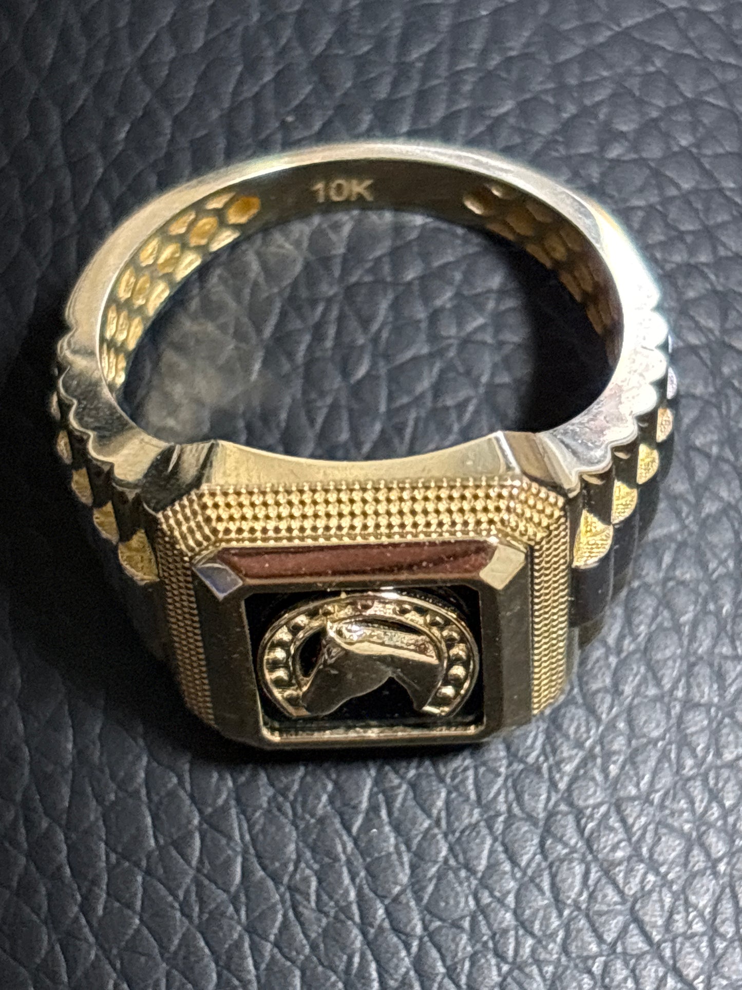 Real 10k gold ring with horse and horseshoe design, size 12