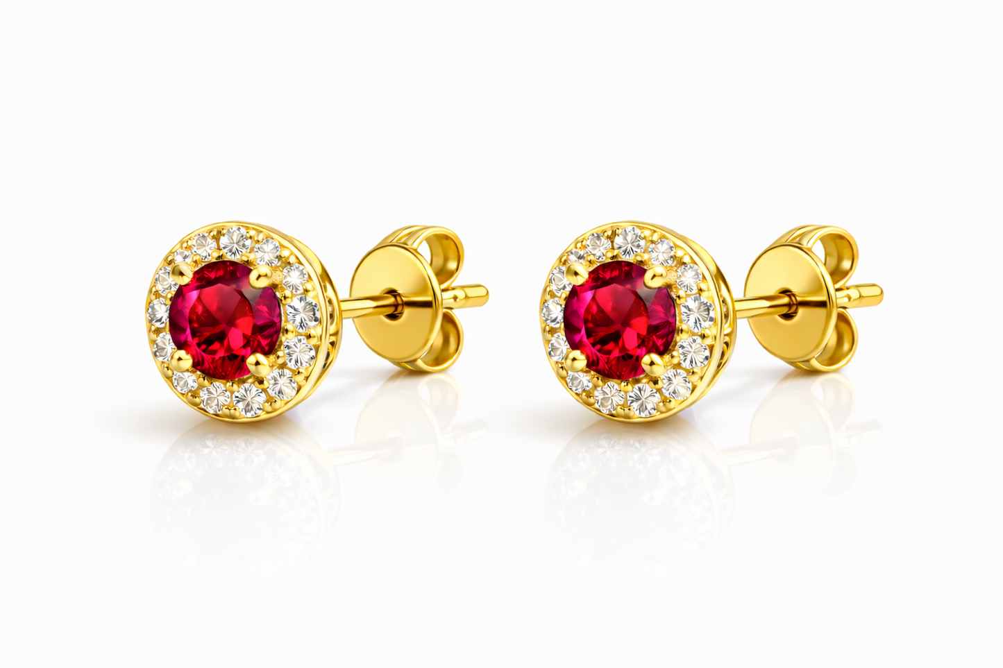 Real 14k gold earrings with natural ruby and diamonds