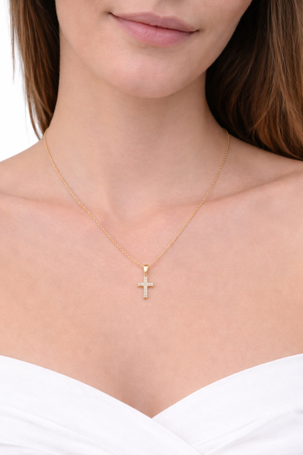 Beautiful real 14k gold chain with cross charm with natural diamonds size 18