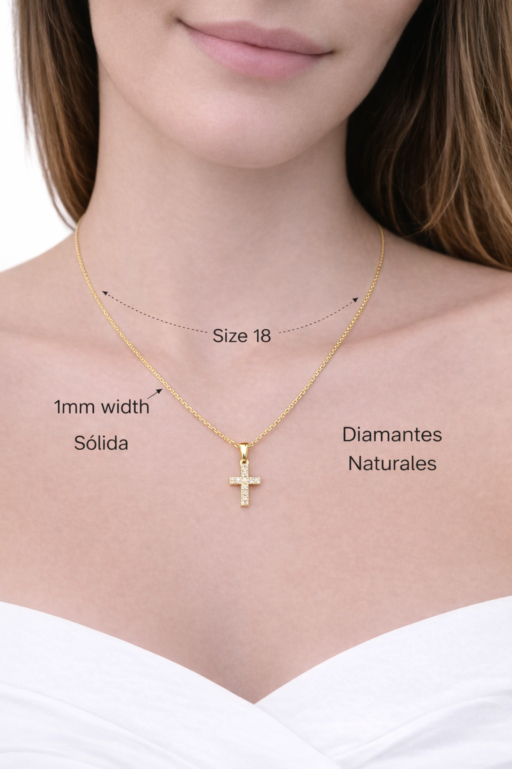 Beautiful real 14k gold chain with cross charm with natural diamonds size 18