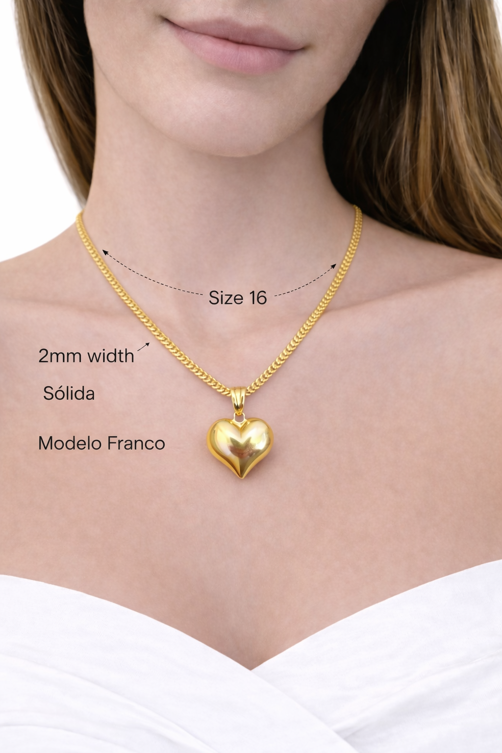 Chain model free gold 10k real size 16 of 2 mm wide