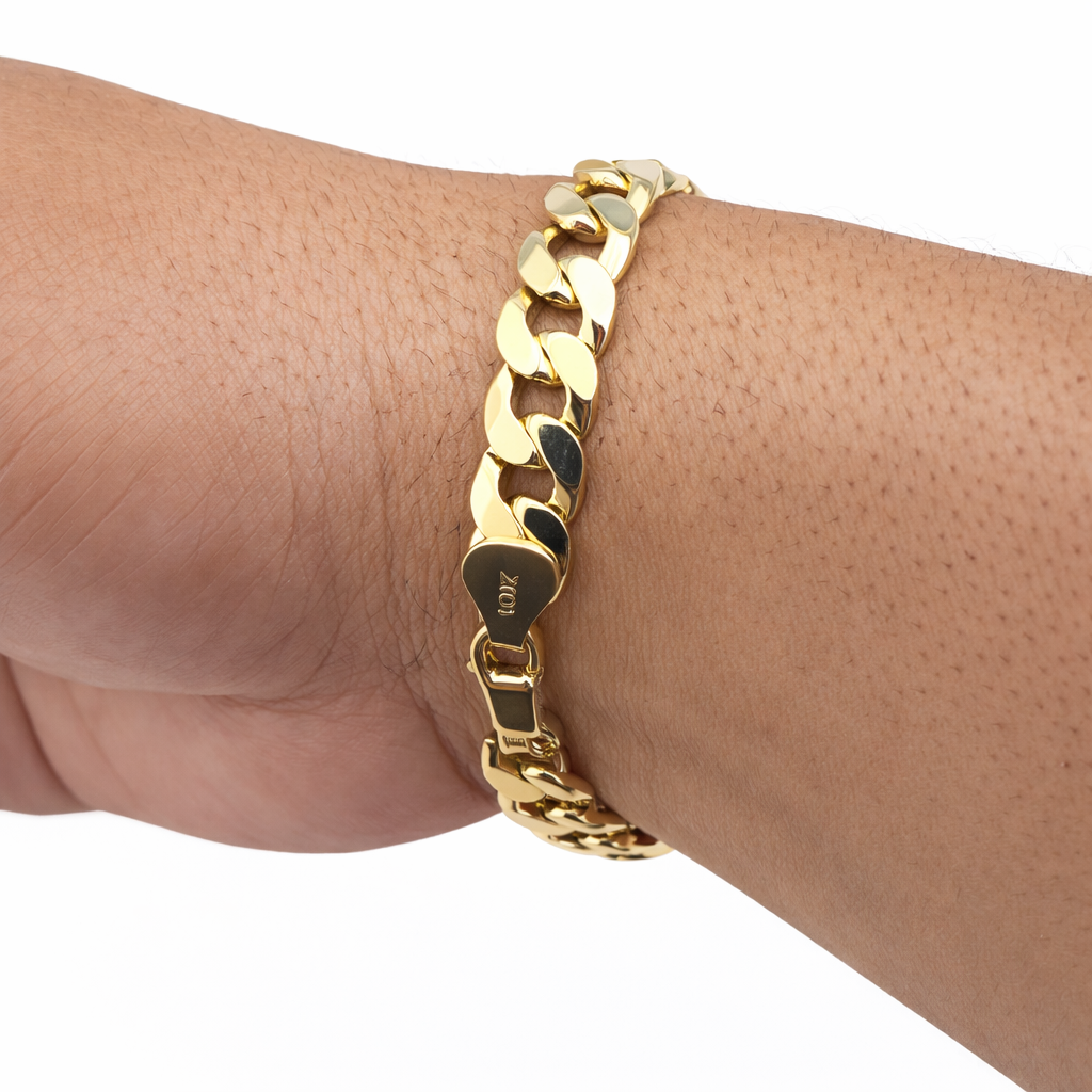 Men's bracelet 10k solid gold cut 8.5mm gloss size 8