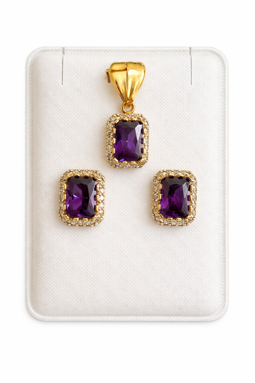 Set of earrings and charm with purple stone of real 10k gold