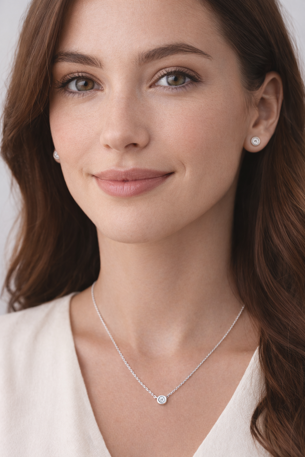 Chain set with natural diamond earrings in real 14k white gold