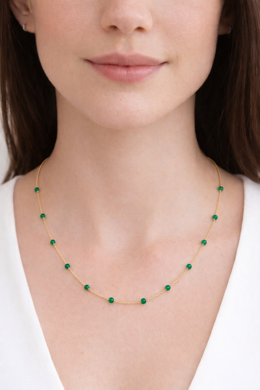 Beautiful chain of natural emerald stones size 18 of real 18k gold