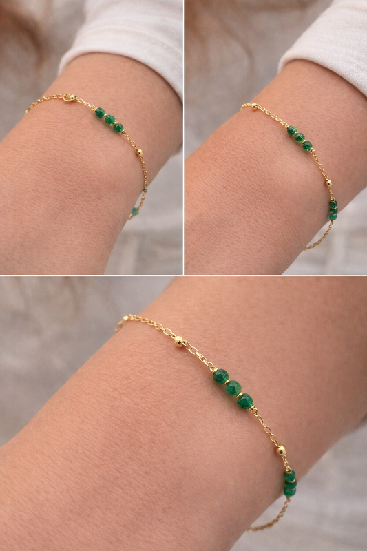 Beautiful real 18k gold bracelet with natural emerald stones size 7